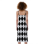 Black And White Argyle Pattern Print Slim Fit Midi Cami Dress