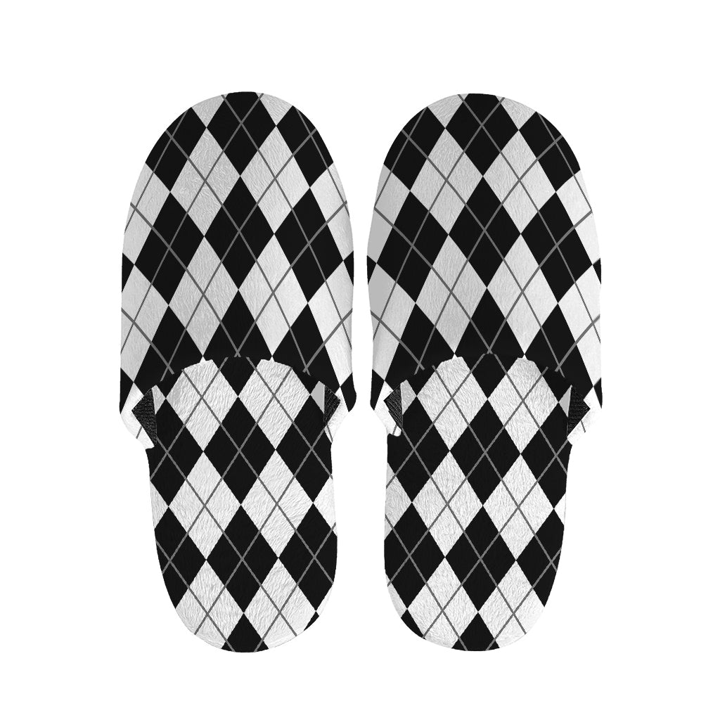 Black And White Argyle Pattern Print Slippers