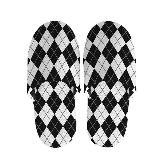 Black And White Argyle Pattern Print Slippers