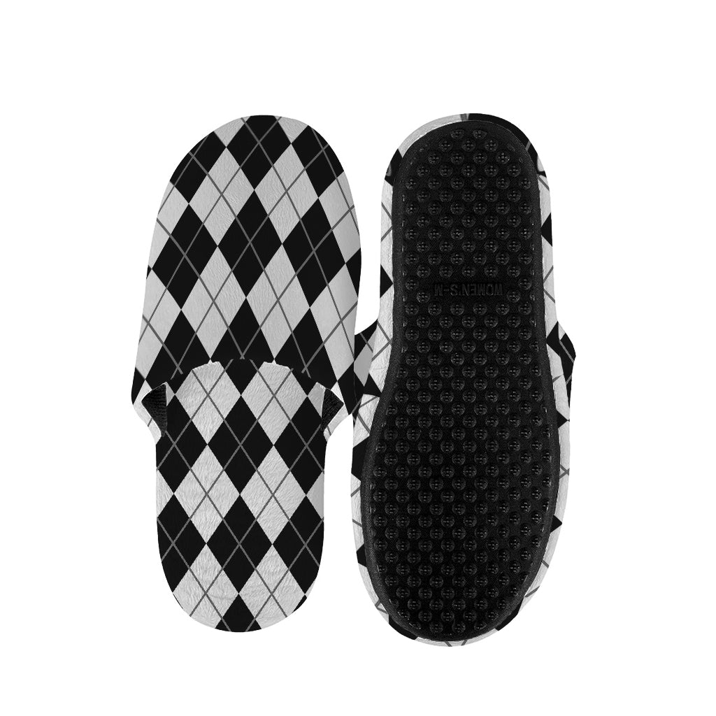 Black And White Argyle Pattern Print Slippers