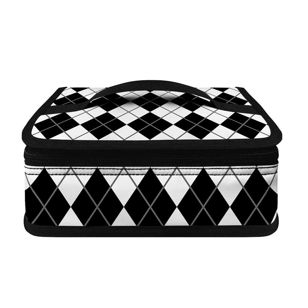 Black And White Argyle Pattern Print Small Lunch Bag
