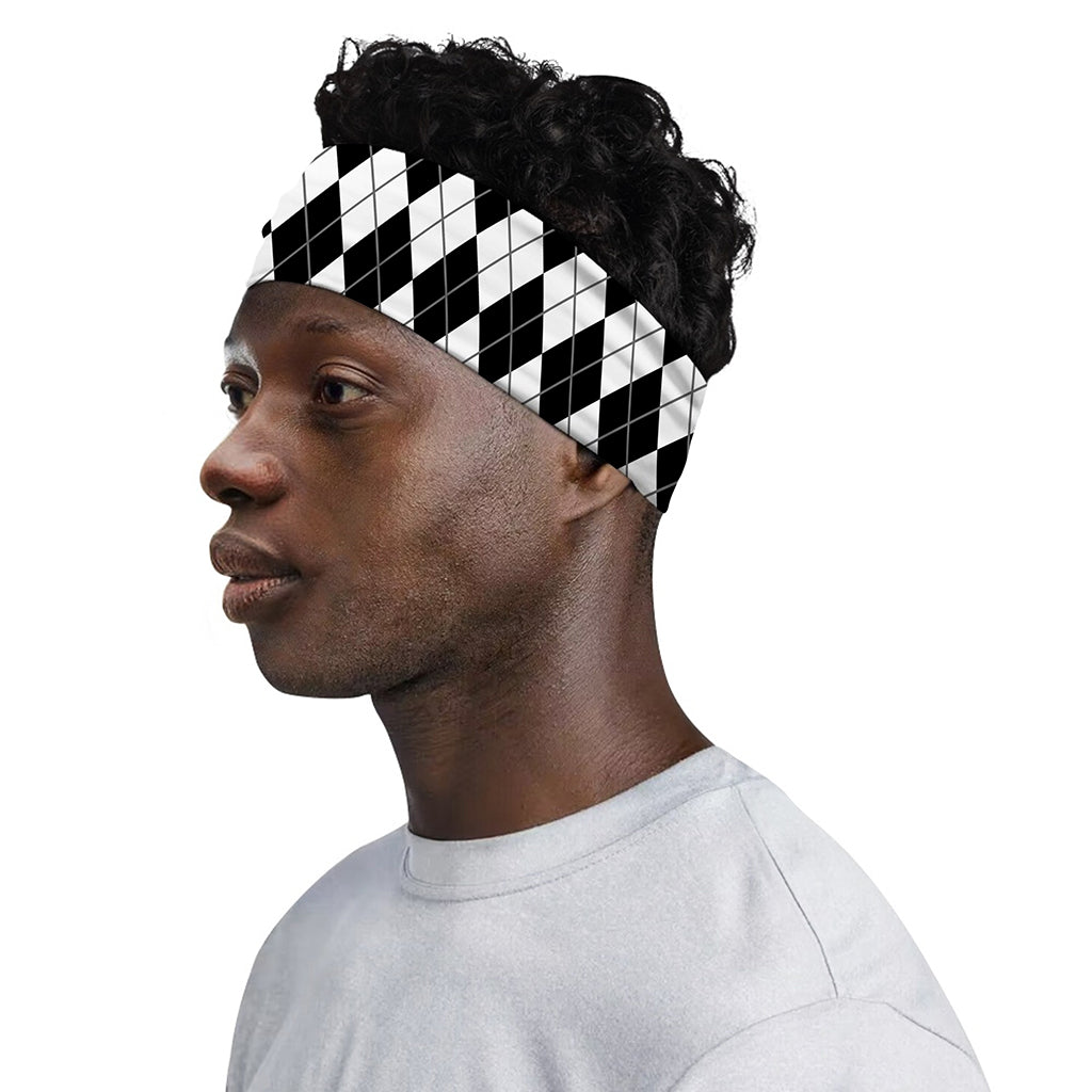 Black And White Argyle Pattern Print Sports Headband