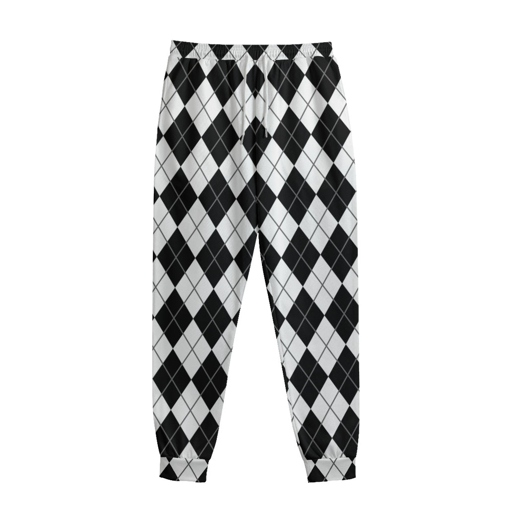Black And White Argyle Pattern Print Sweatpants