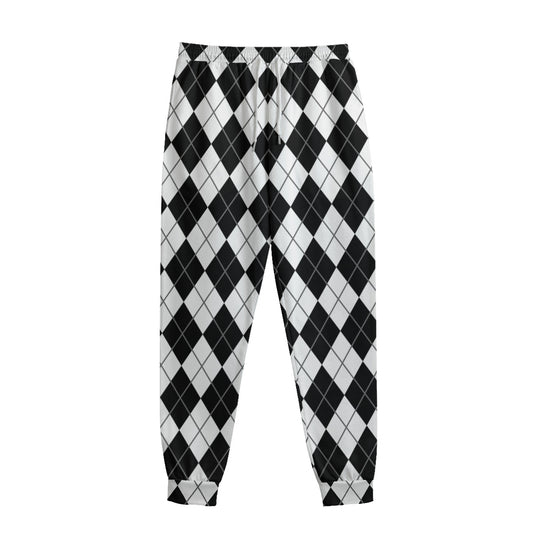 Black And White Argyle Pattern Print Sweatpants
