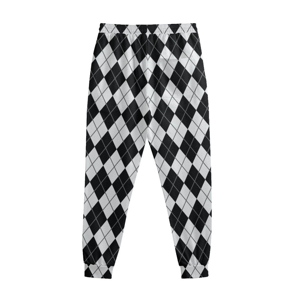 Black And White Argyle Pattern Print Sweatpants