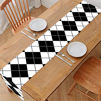 Black And White Argyle Pattern Print Table Runner