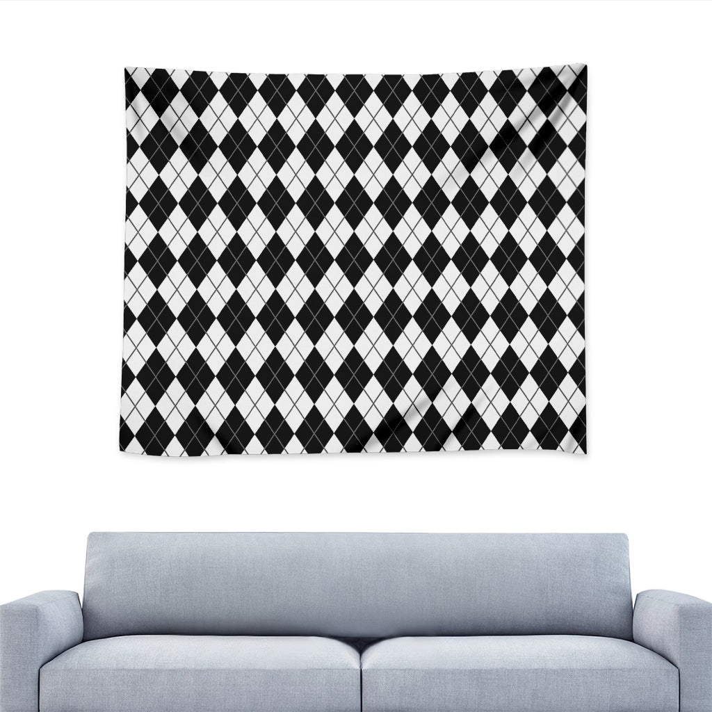 Black And White Argyle Pattern Print Tapestry