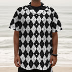 Black And White Argyle Pattern Print Textured Short Sleeve Shirt