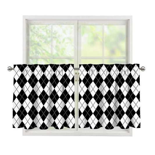 Black And White Argyle Pattern Print Tier Curtains