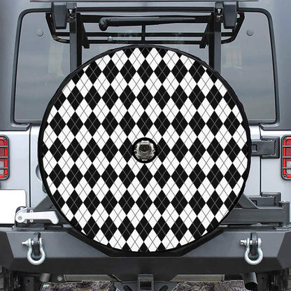 Black And White Argyle Pattern Print Tire Cover With Camera Hole