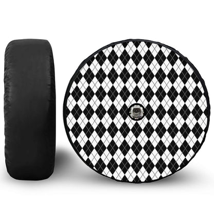 Black And White Argyle Pattern Print Tire Cover With Camera Hole