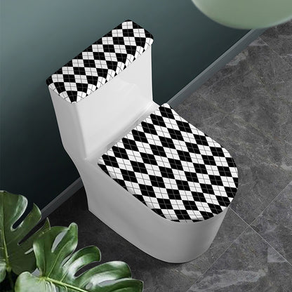 Black And White Argyle Pattern Print Toilet Lid And Tank Cover Set