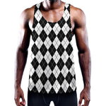 Black And White Argyle Pattern Print Training Tank Top