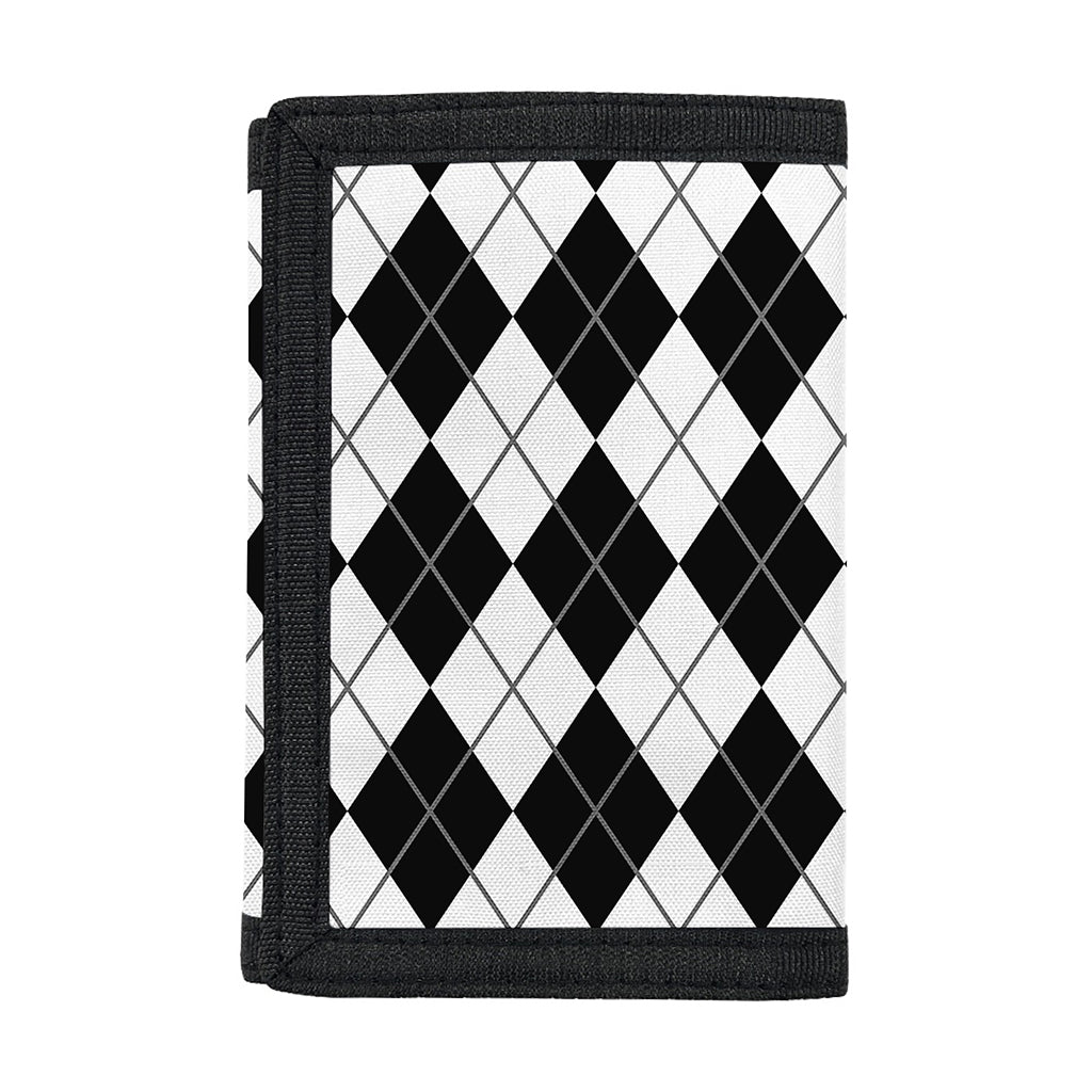 Black And White Argyle Pattern Print Trifold Wallet