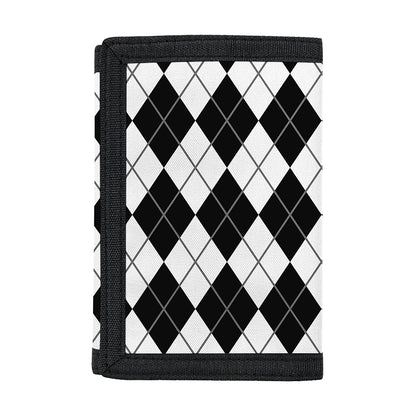 Black And White Argyle Pattern Print Trifold Wallet