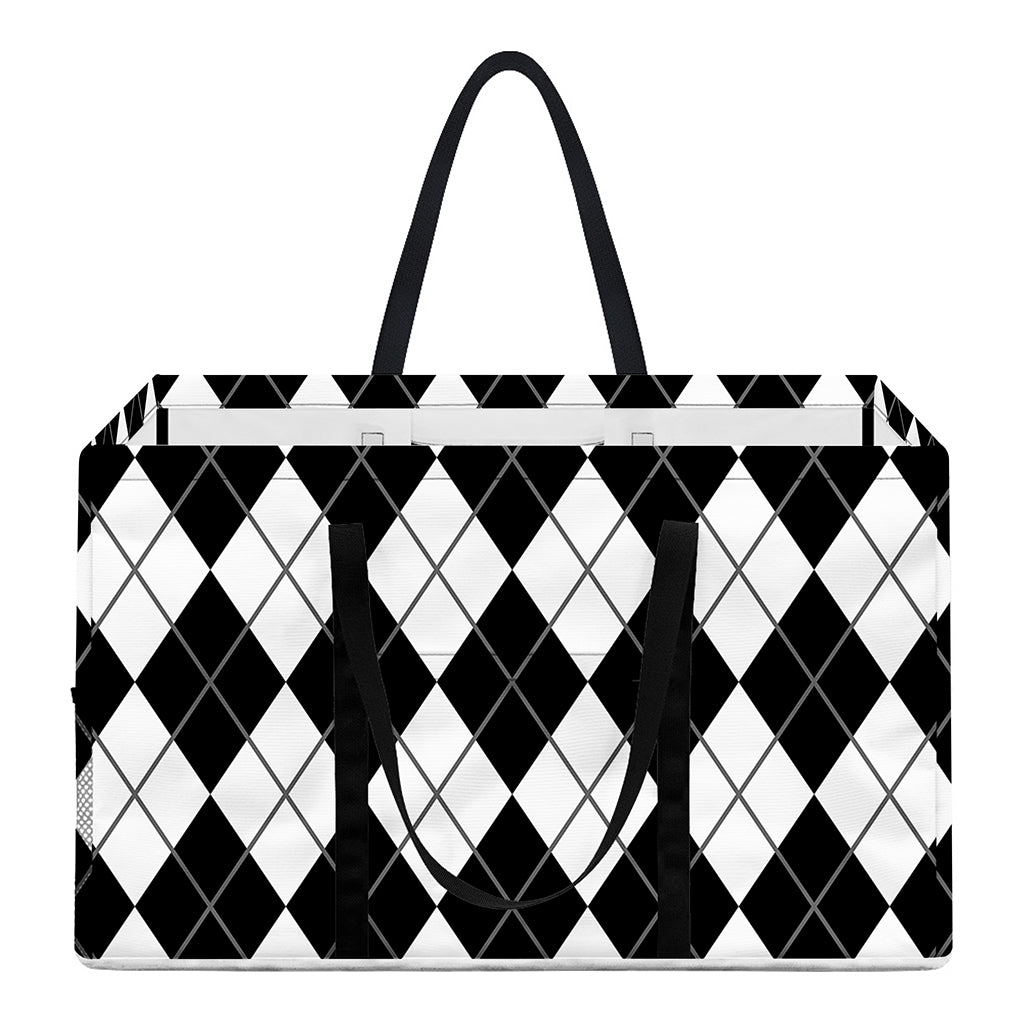 Black And White Argyle Pattern Print Utility Tote Bag