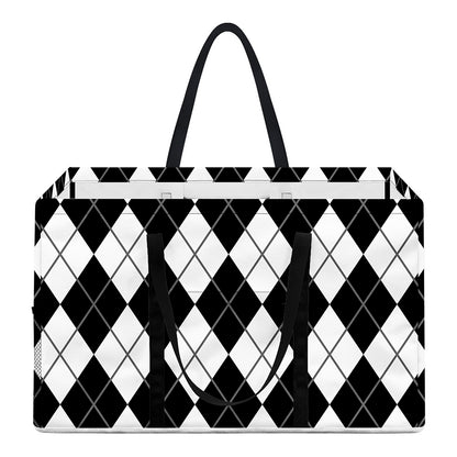 Black And White Argyle Pattern Print Utility Tote Bag