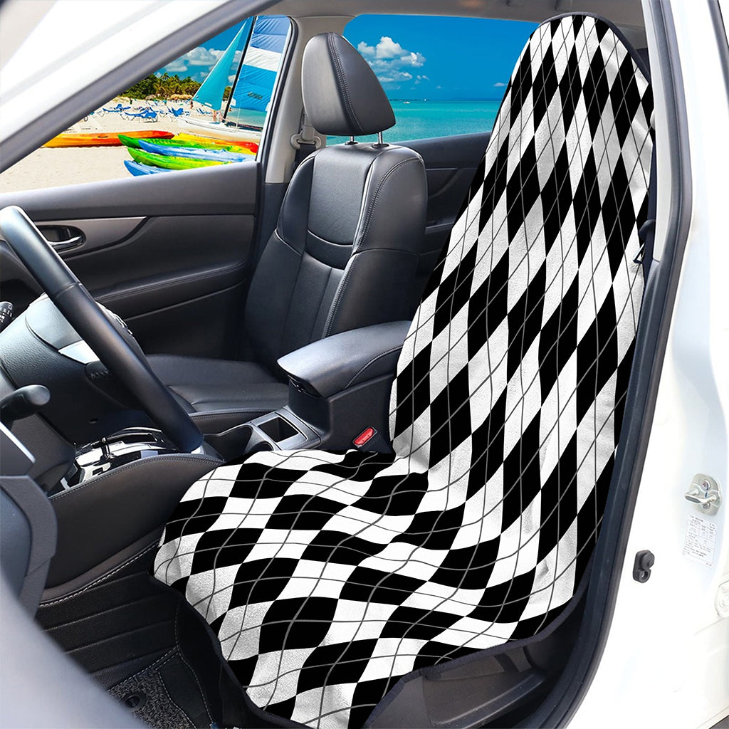 Black And White Argyle Pattern Print Waterproof Car Seat Cover