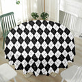Black And White Argyle Pattern Print Waterproof Round Tablecloth