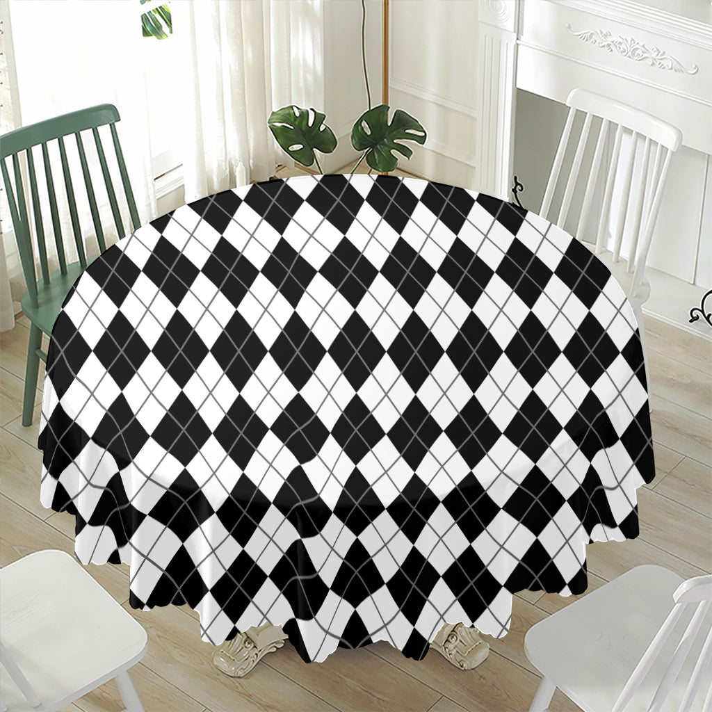 Black And White Argyle Pattern Print Waterproof Round Tablecloth
