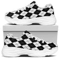 Black And White Argyle Pattern Print White Chunky Shoes
