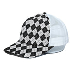 Black And White Argyle Pattern Print White Mesh Trucker Cap