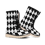 Black And White Argyle Pattern Print Winter Boots
