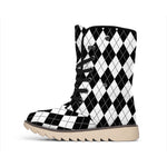 Black And White Argyle Pattern Print Winter Boots