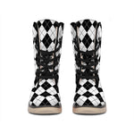 Black And White Argyle Pattern Print Winter Boots