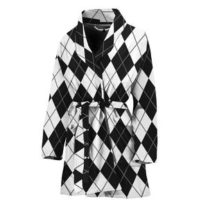 Black And White Argyle Pattern Print Women's Bathrobe