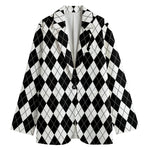 Black And White Argyle Pattern Print Women's Blazer