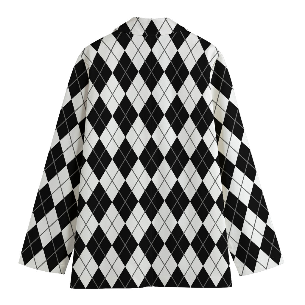 Black And White Argyle Pattern Print Women's Blazer
