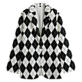 Black And White Argyle Pattern Print Women's Cotton Blazer