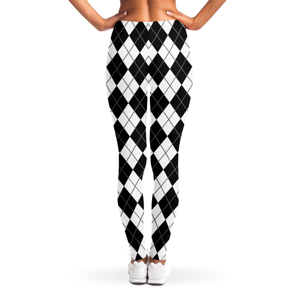 Black And White Argyle Pattern Print Women's Leggings