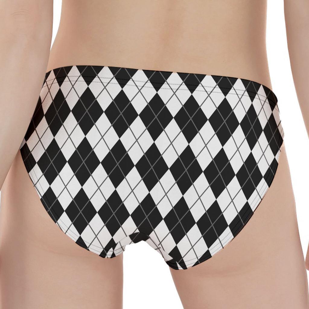 Black And White Argyle Pattern Print Women's Panties