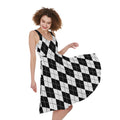 Black And White Argyle Pattern Print Sleeveless Knee Length Dress