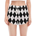 Black And White Argyle Pattern Print Women's Split Running Shorts