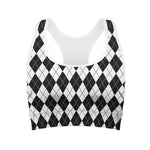 Black And White Argyle Pattern Print Women's Sports Bra