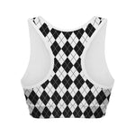 Black And White Argyle Pattern Print Women's Sports Bra