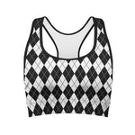 Black And White Argyle Pattern Print Women's Sports Bra