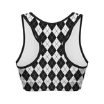 Black And White Argyle Pattern Print Women's Sports Bra