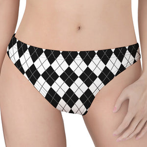 Black And White Argyle Pattern Print Women's Thong