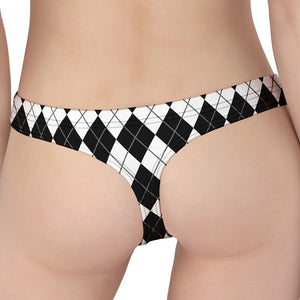 Black And White Argyle Pattern Print Women's Thong