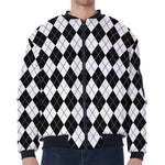 Black And White Argyle Pattern Print Zip Sleeve Bomber Jacket