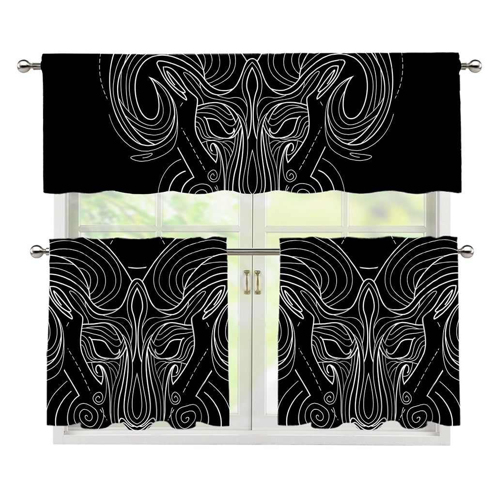 Black And White Aries Sign Print 3 Piece Kitchen Curtains