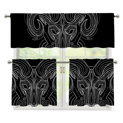 Black And White Aries Sign Print 3 Piece Kitchen Curtains