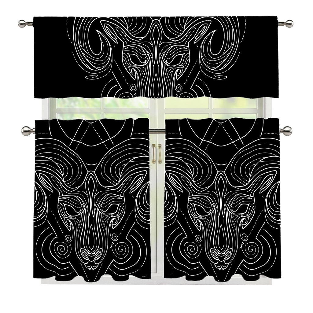 Black And White Aries Sign Print 3 Piece Kitchen Curtains