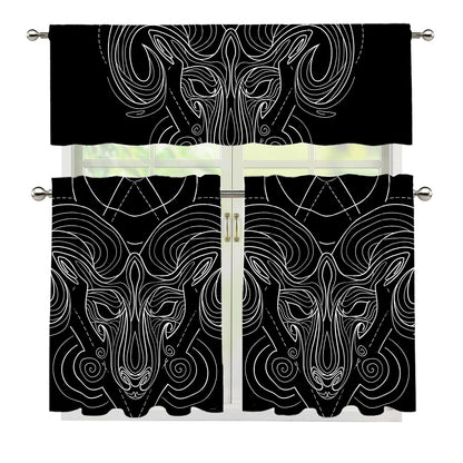 Black And White Aries Sign Print 3 Piece Kitchen Curtains