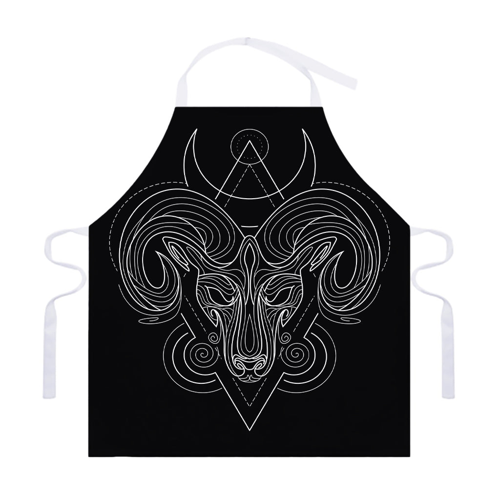 Black And White Aries Sign Print Adjustable Apron
