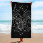 Black And White Aries Sign Print Beach Towel